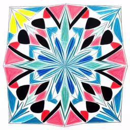 a drawing of a flower with different colors,a colorful artwork with an unusual design in it