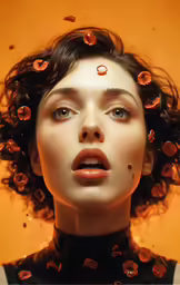 a young woman is posing in a photograph with her head submerged in liquid