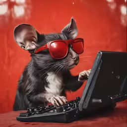 an image of a small kitten with sunglasses on its head