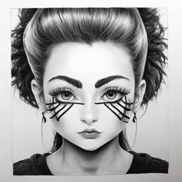 a drawing of a woman with black and white makeup