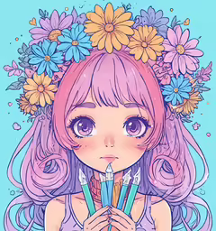 a anime style girl holding a pair of pencils