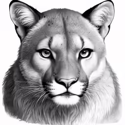 a drawing of a mountain lion with blue eyes