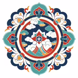a circular design with many colors and shapes