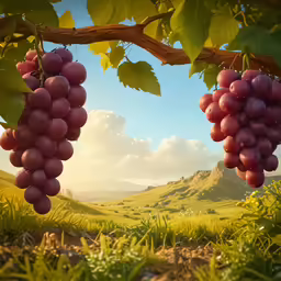 a couple of large grapes are hanging from the branches