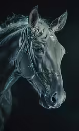 a dark photo of a horse with his face close up