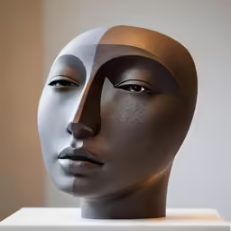 a head with a metal structure that is cut out