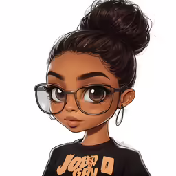 a girl with glasses and some hair is looking straight ahead