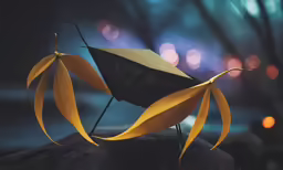 a small umbrella sitting on top of a rock near the water