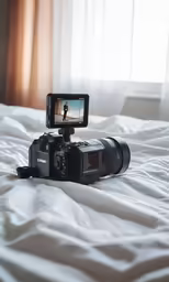 someone is recording something in a black camera