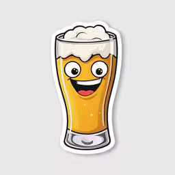 a sticker of a beer with a funny face