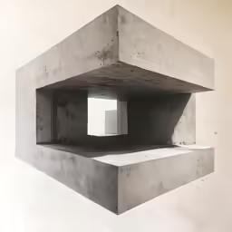 a concrete box on a shelf with a white light coming through it