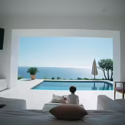 a young child reading a book on top of a bed