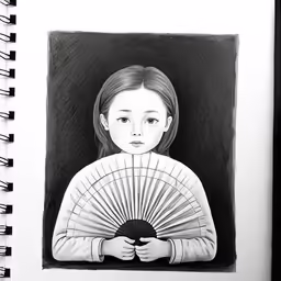 a drawing of a girl with a fan