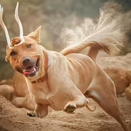 a dog running while has its ears shaved off