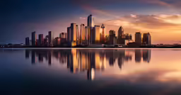 a large body of water with a city on the side