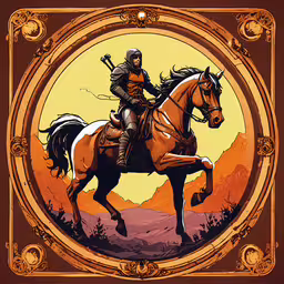 a digital painting of a man riding a horse,a painting of a man riding on the back of a brown horse