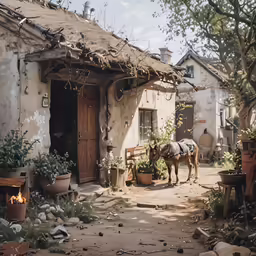 an image of a horse on the porch of a house