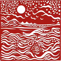 a paper cutting depicting waves and a sunset