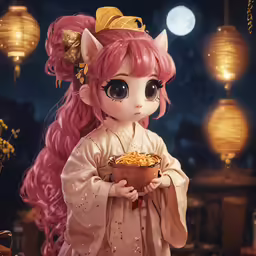 a pink haired doll dressed in medieval clothes