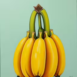 a painting of three bananas stacked high