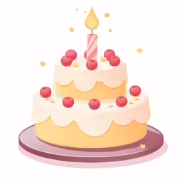 a three layer birthday cake with cherries on it