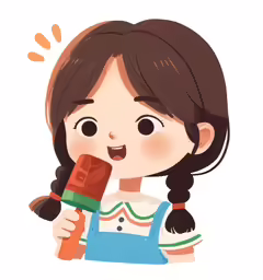 a cartoon girl holding a paint roller and a brown paintbrush