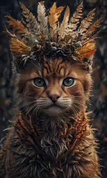 a cat has very beautiful hair and a headpiece