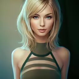 a 3d model with a green background is in a green dress