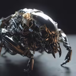 an articulated black and silver model of a spider