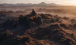 two men driving four wheeler through the open land