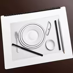 a white paper table with an empty plate and knife
