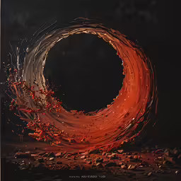 a brown and orange circle with a dark background