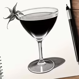 a sketch of a drink with a slice of fruit