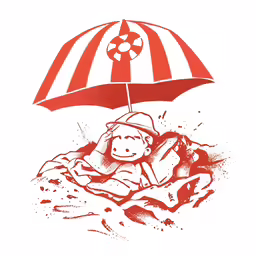 a drawing of a person sitting under an umbrella