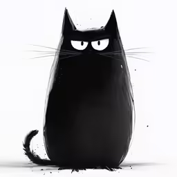 an black cat sits in front of a white background