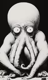 an odd looking person with eyes on his face