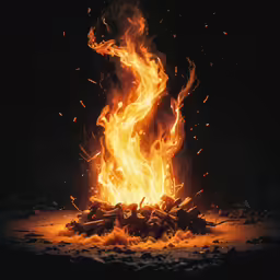 some flames can be seen on the ground