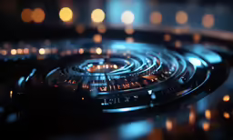a metal surface covered in lights and circles