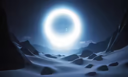 an orb is surrounded by rocks and a star