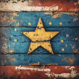 a yellow star is on the side of an american flag painted on wood