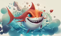 a cartoon shark with a big smile and big teeth