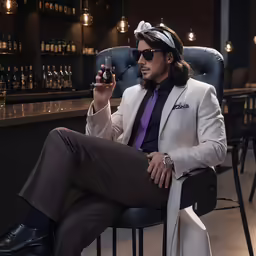 man sitting in chair wearing glasses holding a cigarette