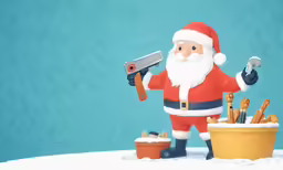 santa claus holding a giant tool and pot