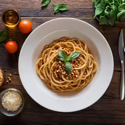 a pasta dish with a mint garnish is ready to be eaten