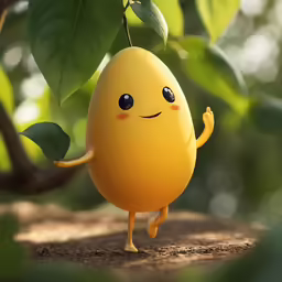 a pear standing under a leaf in the sun
