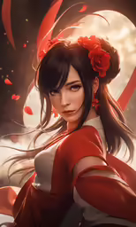 a drawing of a woman with a red rose in her hair