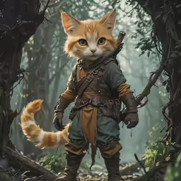 an orange and white cat dressed in an outfit