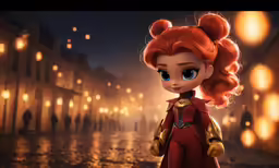 the animated doll is in a red dress and lightbulbs
