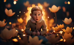 the doll has a light and a flower in its hand