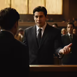 the young man is talking to a man in a suit